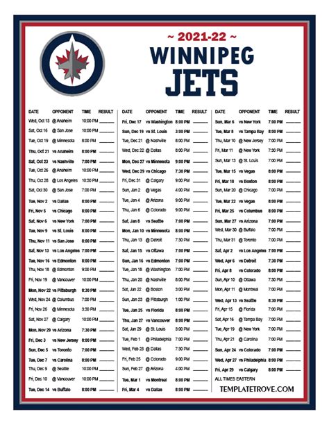 winnipeg jets schedule